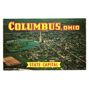 Columbus OH State Capital Vintage Postcard Aerial View Civic Center Scioto River